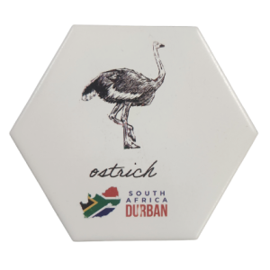 Ostrich Hexagonal White Coaster
